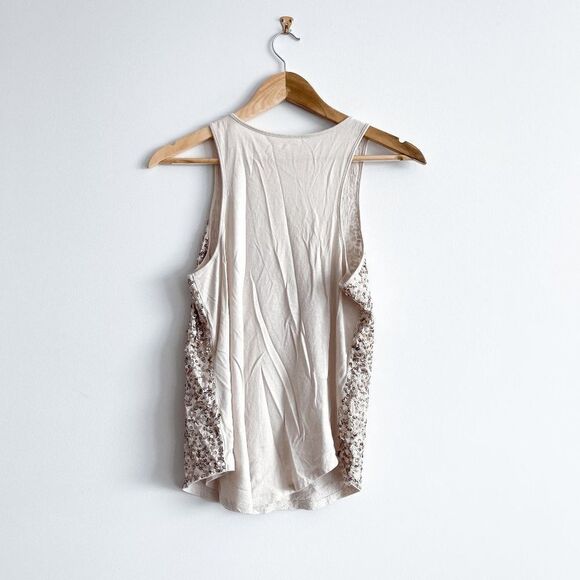 Express Womens Dreamweight Cotton Sequin Tank Tops Scoop Neck Beige Medium - Picture 2 of 6